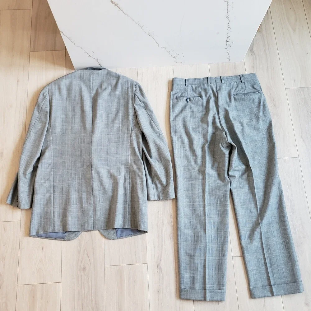 Brooks Brothers Makers Suit Mens 42L 36x31 Gray Wool Glen Plaid 2 Piece Made USA